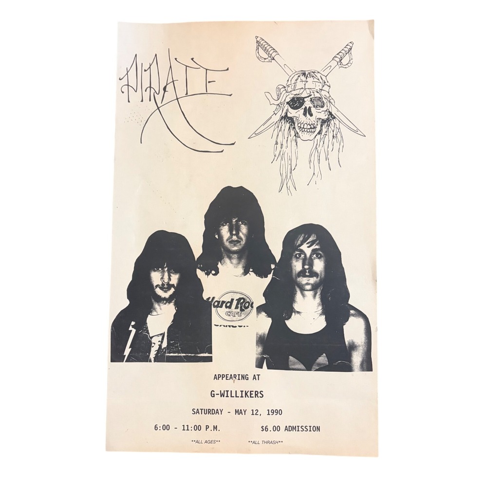Vintage 1990 Pirate Thrash Metal Band Concert Flyer G-Willikers May 12 1990